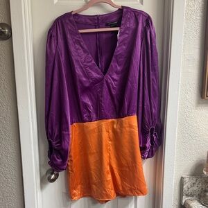 Vibrant Purple and Orange Satin Romper Size 14/16